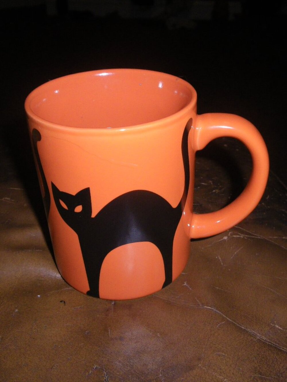 Crate & Barrel Halloween Black / Purple Spooky Cat Ceramic Coffee Mug